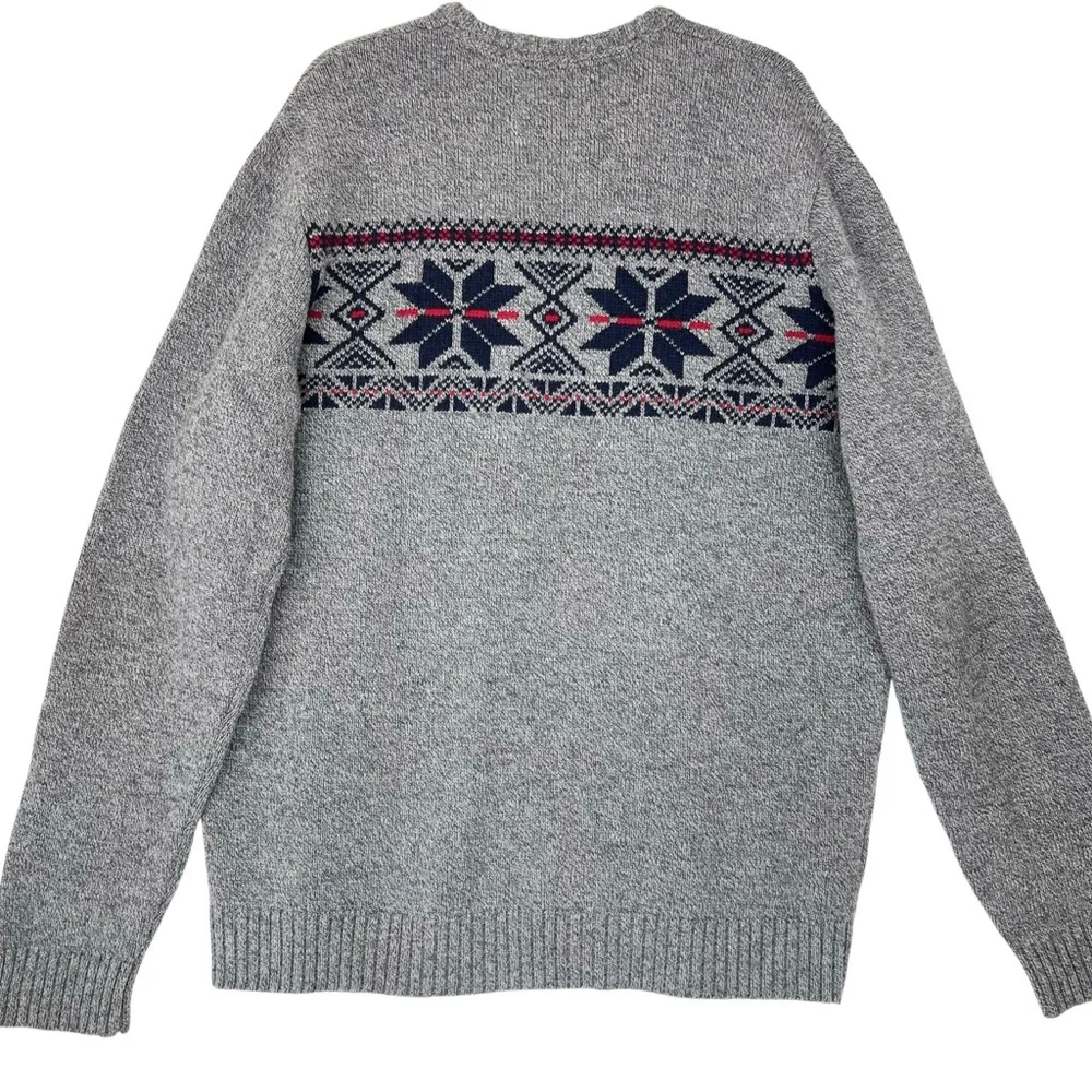 Eddie Bauer Knit Sweater Fair Isle Wool Acrylic Blend Mens Size Tall XL Gray